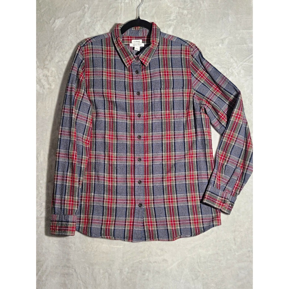LL Bean Womens L Slightly Fitted Cotton Flannel Button Up Shirt Long Sleeves